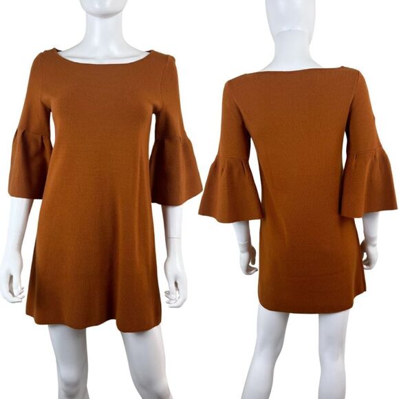 Anthropologie Dresses & Skirts - Moth Womens Size XS Orange Bell Sleeve Pullover Sweater Mini Sheath Dress Party